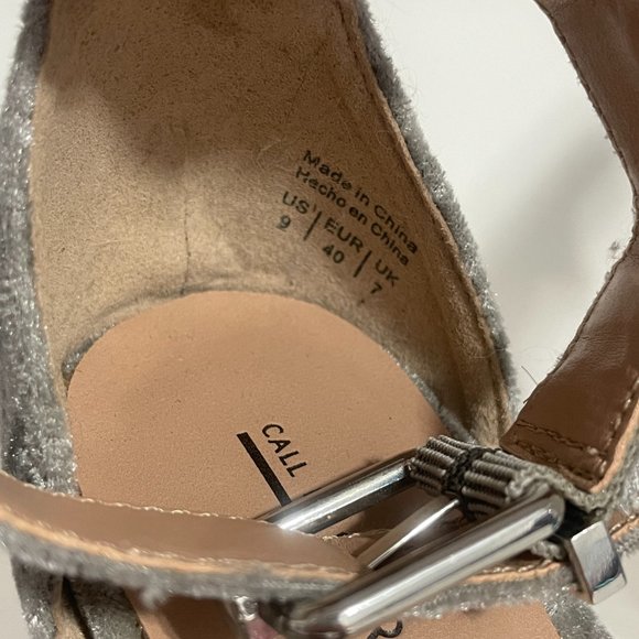 SPRING Grey Velvet Strappy Heeled Sandals w Ankle Strap - Size 9 - Picture 5 of 8